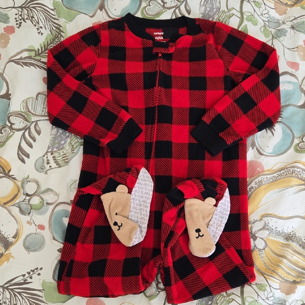 Carter's Boys Fleece One Piece Footed Pajama Buffalo Check 4T
